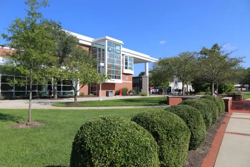 Outside of the Student Center building in summer